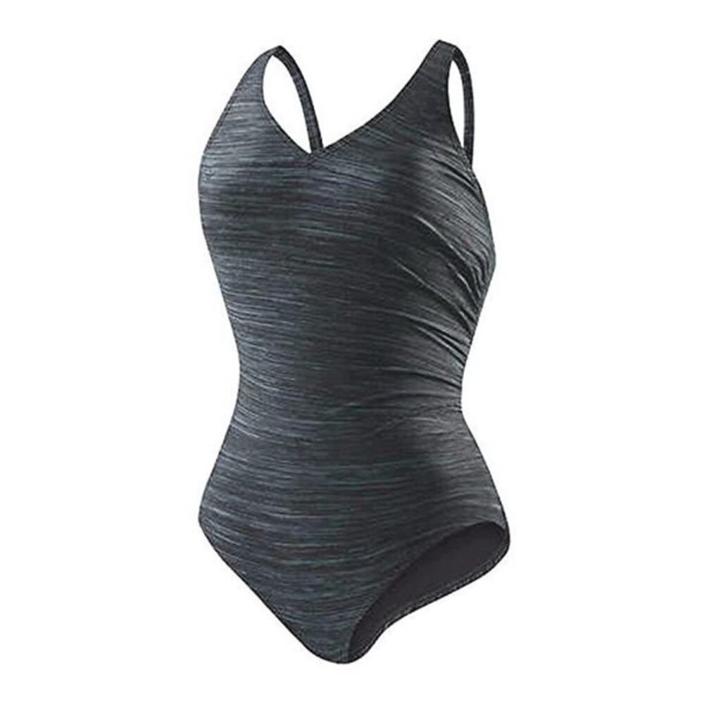 Speedo One Piece Swim Suit Black Space Dye 10 Black White Medium